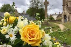 Funeral Coffin Spray - yellow roses, white peony & daisies