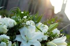 Funeral Coffin Spray - mixed flowers, white lilies, & roses