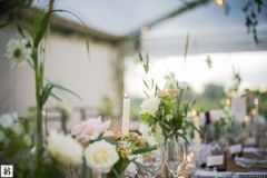 B&J wedding table flowers, stem vases and candles