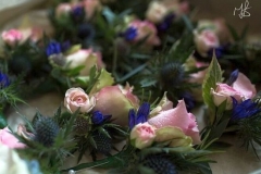 Pink rose & thistle buttonhole