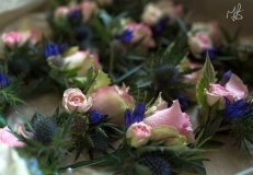 Pink rose & thistle buttonhole