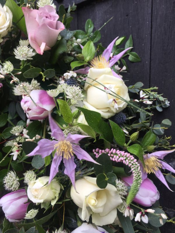 Funeral Wreath - mixed flowers, roses & clematis