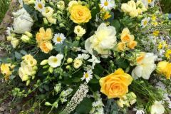 Funeral Coffin Spray - yellow & white mixed flowers